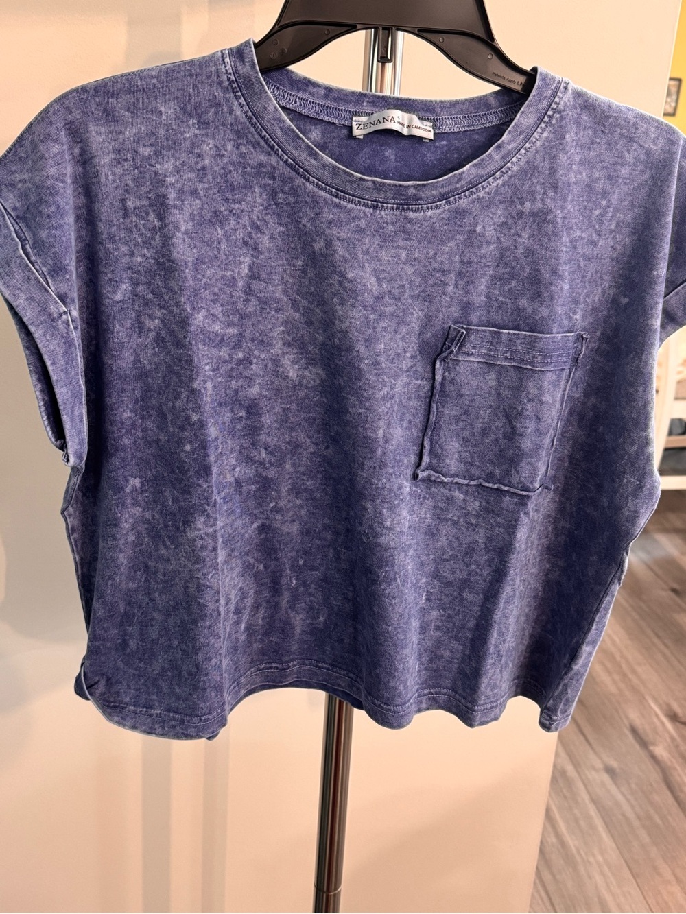 Zenana Outfitters Vintage Indigo Short Sleeve Pocket Tee